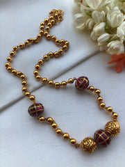 Mohan mala with kundan ruby beads necklace-Silver Neckpiece-PL-House of Taamara