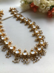 Moissanite kundan necklace with pearls bunch-Silver Neckpiece-PL-House of Taamara
