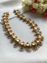Moissanite kundan necklace with pearls bunch-Silver Neckpiece-PL-House of Taamara