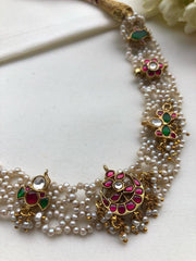 Moti patti necklace with kundan motifs-Silver Neckpiece-PL-House of Taamara