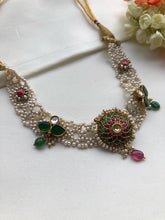 Moti patti necklace with kundan motifs-Silver Neckpiece-PL-House of Taamara