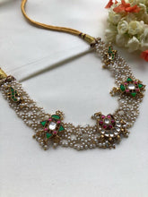 Moti patti necklace with kundan motifs-Silver Neckpiece-PL-House of Taamara