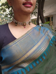 Moti patti necklace with kundan motifs-Silver Neckpiece-PL-House of Taamara