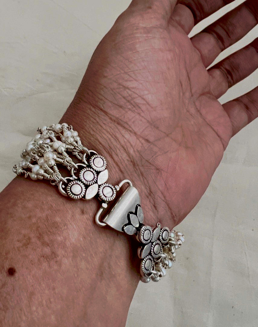 Multi layer Pearl clasp bracelet-Silver Bracelet-CI-House of Taamara