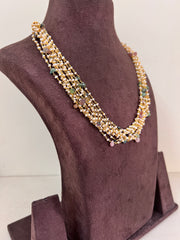 Multi tourmalines with pearl bunch mala-Silver Neckpiece-PL-House of Taamara
