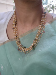 Multi tourmalines with pearl bunch mala-Silver Neckpiece-PL-House of Taamara