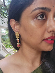 Nakash earrings with coral & kundan ruby bead drop-Earrings-PL-House of Taamara