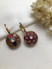 Navaratan & ruby kundan reversible earrings-Earrings-PL-House of Taamara