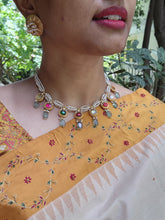 Navratan kundan with antique style pearls & green beads necklace-Silver Neckpiece-PL-House of Taamara