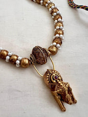 Old antique tali style pendant with pearls and gold beads chain-Silver Neckpiece-CI-House of Taamara