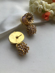 Opal with antique flower with pearls bunch-Earrings-PL-House of Taamara