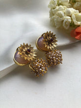 Opal with antique flower with pearls bunch-Earrings-PL-House of Taamara