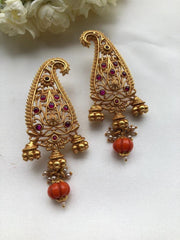 Paisley style statement earrings with coral drops-Earrings-PL-House of Taamara