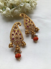 Paisley style statement earrings with coral drops-Earrings-PL-House of Taamara