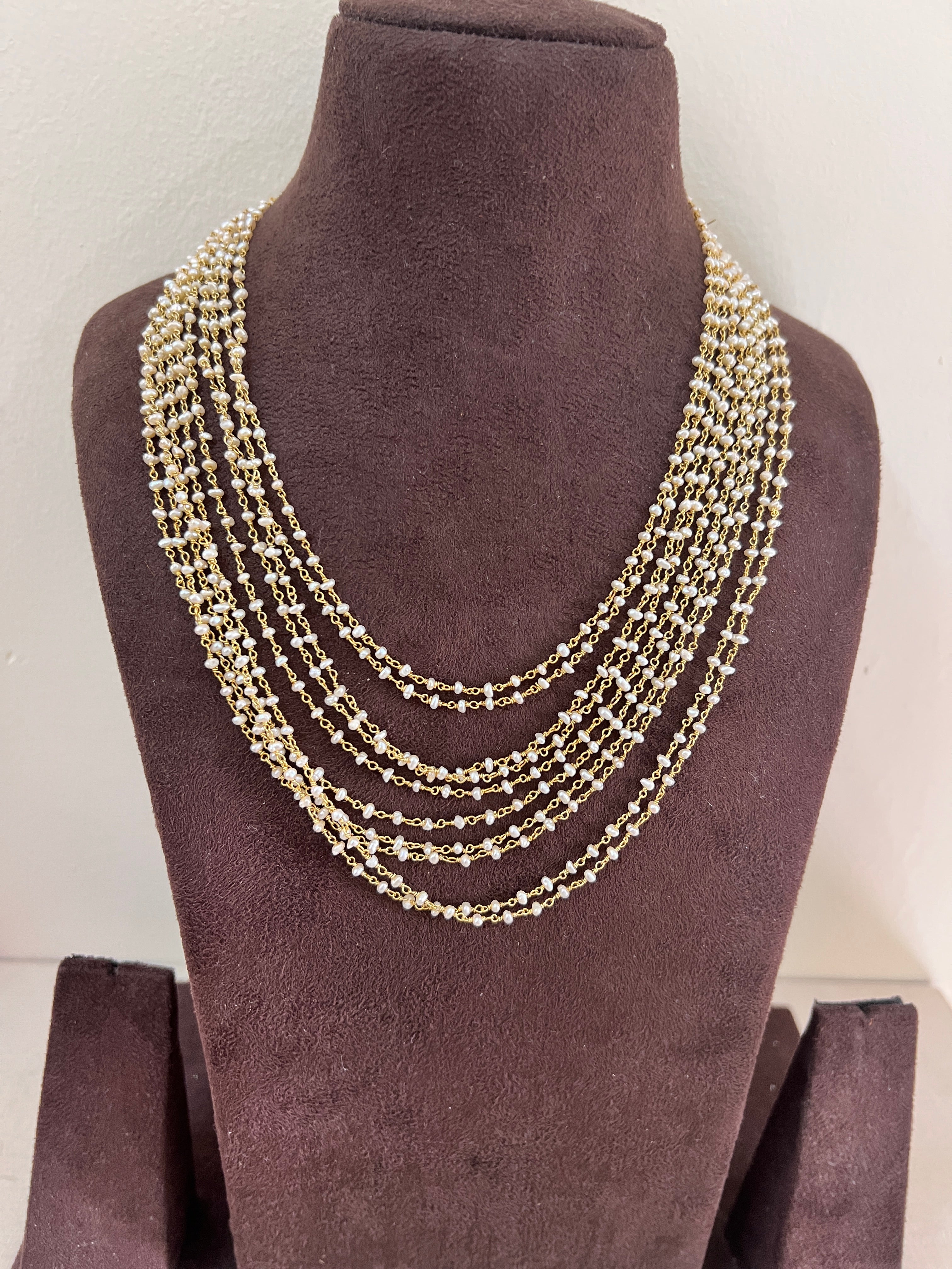 Pearl bunch chain 10 round pearls layered-Silver Neckpiece-CI-House of Taamara