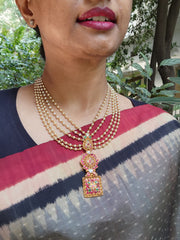 Pearl chain with antique style pendant-Silver Neckpiece-PL-House of Taamara