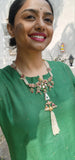 Pearl long necklace with kundans & pearls bunch hangings-Silver Neckpiece-PL-House of Taamara