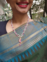 Pearl mala with kundan ruby tiger nail-Silver Neckpiece-PL-House of Taamara