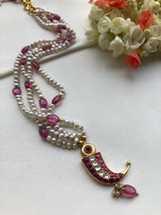 Pearl mala with kundan ruby tiger nail-Silver Neckpiece-PL-House of Taamara