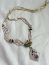 Pearl necklace with peacock pendant & kundan inlay work on opal stone-Silver Neckpiece-CI-House of Taamara