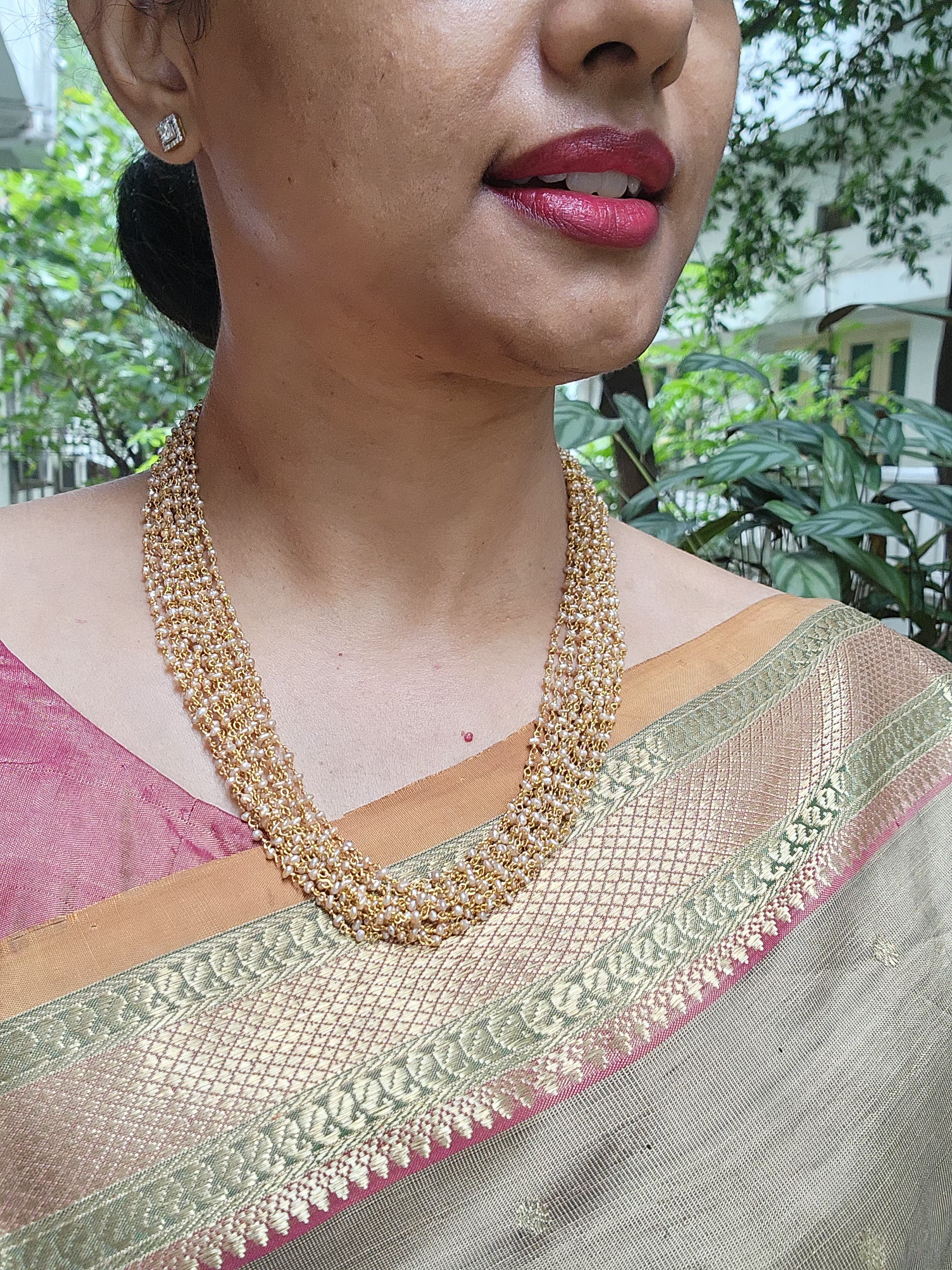 Pearls bunch necklace-Silver Neckpiece-PL-House of Taamara