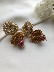 Pearls bunch with jhumka and kundan ruby bead-Earrings-PL-House of Taamara
