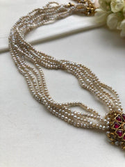 Pearls mala with kundan pendant-Silver Neckpiece-PL-House of Taamara