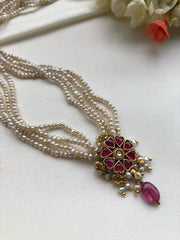 Pearls mala with kundan pendant-Silver Neckpiece-PL-House of Taamara