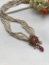 Pearls mala with kundan pendant-Silver Neckpiece-PL-House of Taamara