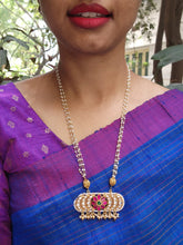 Pearls mala with ruby kundan flower pendant-Silver Neckpiece-pl-House of Taamara