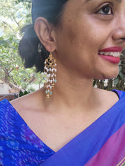 Pearls with green beads & antique style bead hangings-Earrings-PL-House of Taamara