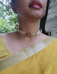 Pearls with kundan peacock-Silver Neckpiece-PL-House of Taamara