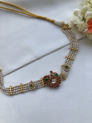 Pearls with kundan peacock-Silver Neckpiece-PL-House of Taamara