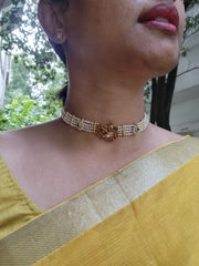 Pearls with kundan peacock-Silver Neckpiece-PL-House of Taamara