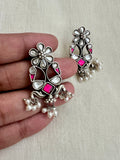 Pink and white kundan earrings with pearls-Earrings-CI-House of Taamara