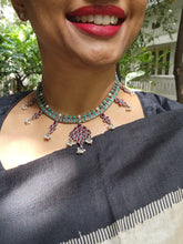 Pink kemp and turquoise necklace with pearls-Silver Neckpiece-CI-House of Taamara