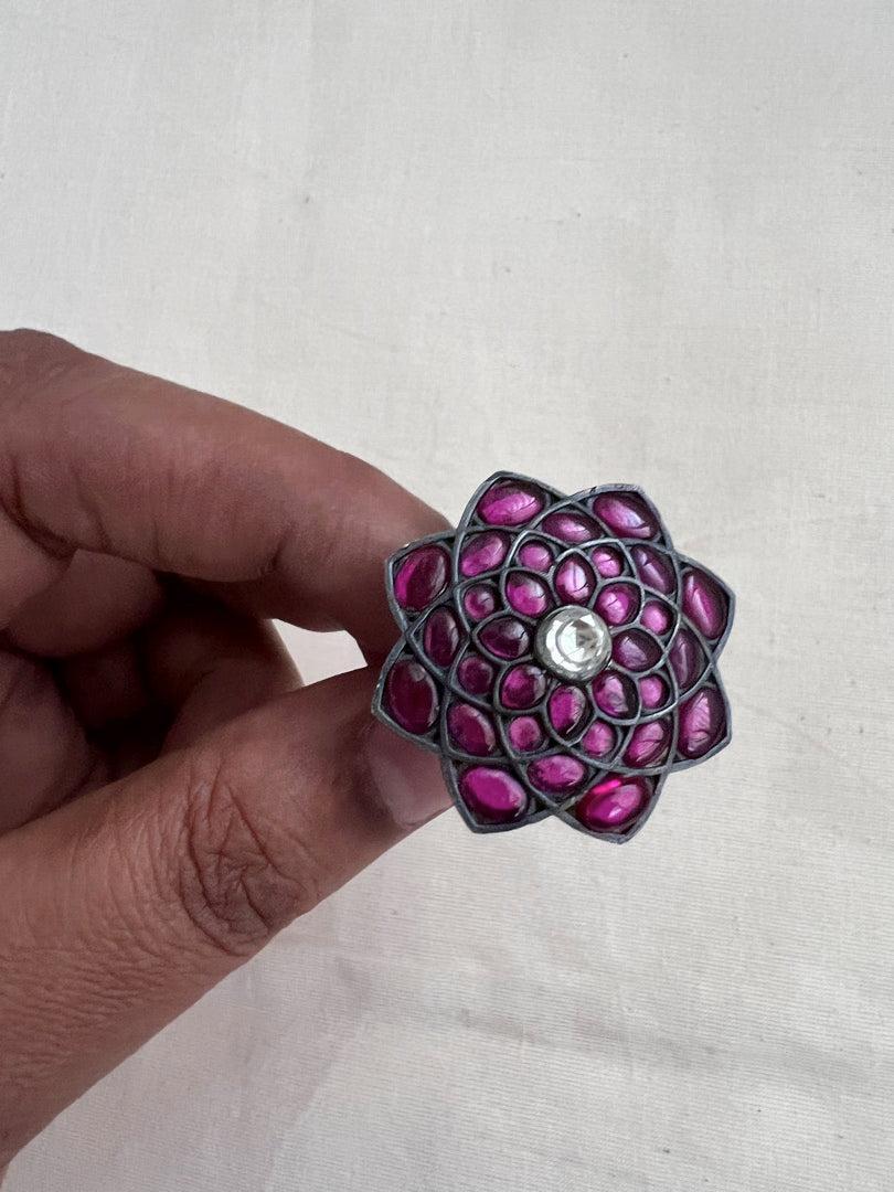 Pink kemp flower adjustable ring-Finger Ring-CI-House of Taamara
