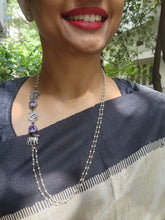 Purple stone with nakash & pearl side mope long chain-Silver Neckpiece-CI-House of Taamara