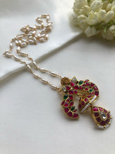 Rice pearl chain with kundan peacock pendant-Silver Neckpiece-PL-House of Taamara