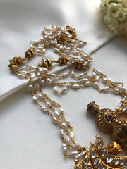 Rice pearl mala with kundan & taali pendant-Silver Neckpiece-pl-House of Taamara