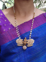 Rice pearl mala with kundan & taali pendant-Silver Neckpiece-pl-House of Taamara