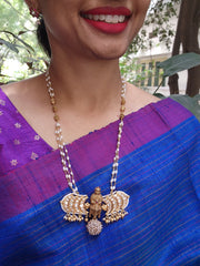 Rice pearl mala with kundan & taali pendant-Silver Neckpiece-pl-House of Taamara
