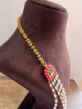 Rice pearls long mala with kundan side & beads back chain (MADE TO ORDER)-Silver Neckpiece-PL-House of Taamara