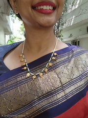 Rice pearls mala with antique style drops-Silver Neckpiece-PL-House of Taamara