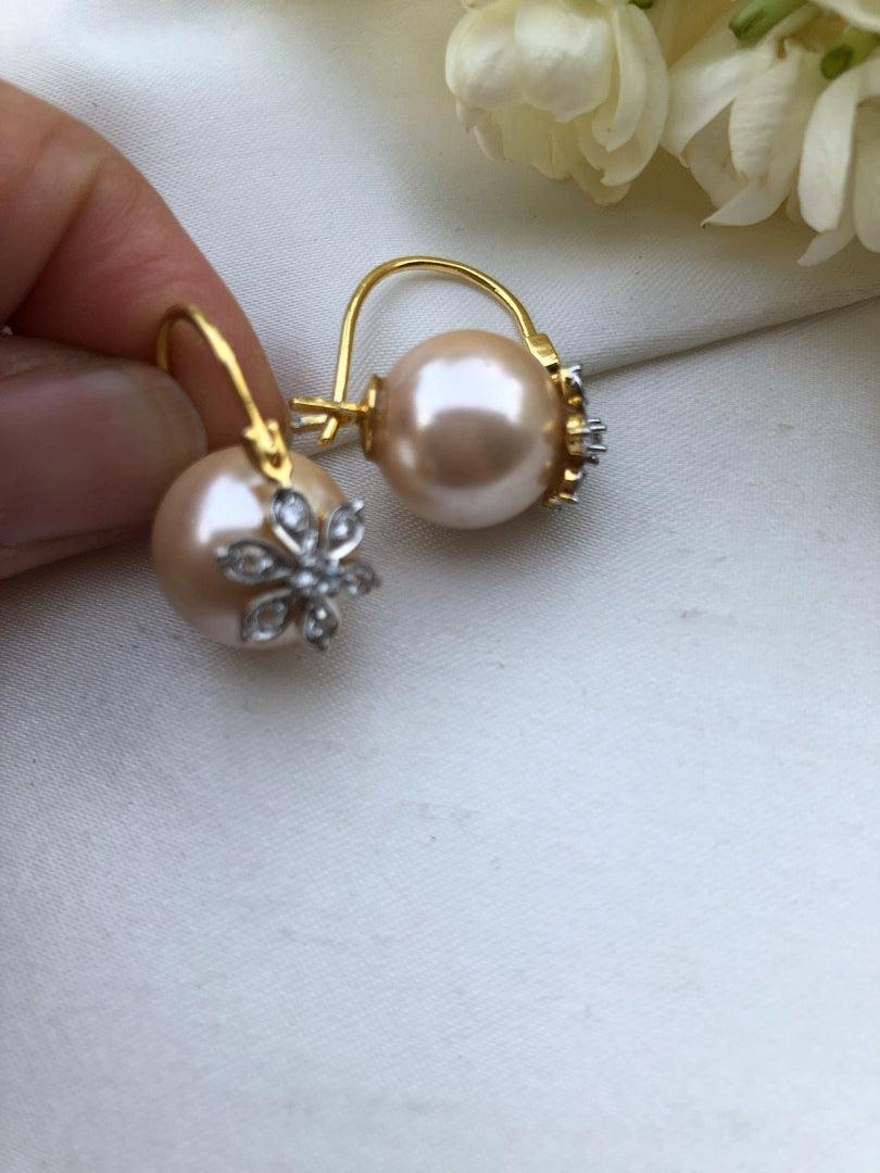 Rose gold pearl earrings-Earrings-PL-House of Taamara
