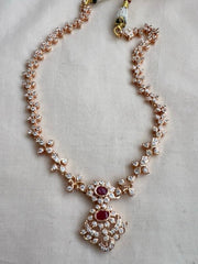 Rose gold polish zircon necklace with ruby stone-Silver Neckpiece-CI-House of Taamara