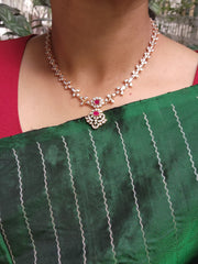 Rose gold polish zircon necklace with ruby stone-Silver Neckpiece-CI-House of Taamara