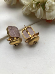 Rose quartz square antique style earrings-Earrings-PL-House of Taamara