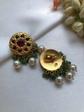 Round antique studds with ruby stone & pearls with green beads-Earrings-PL-House of Taamara