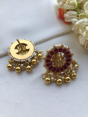 Round ruby Lakshmi earrings with pearls bunch-Earrings-PL-House of Taamara
